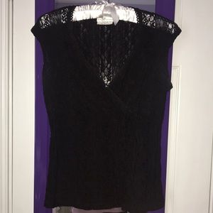 IZ Byer Black Sheer Lace Top in Large
